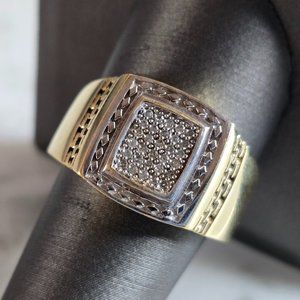 Mens Vintage Estate 10k Yellow Gold Diamond Ring 6.7g #E7206